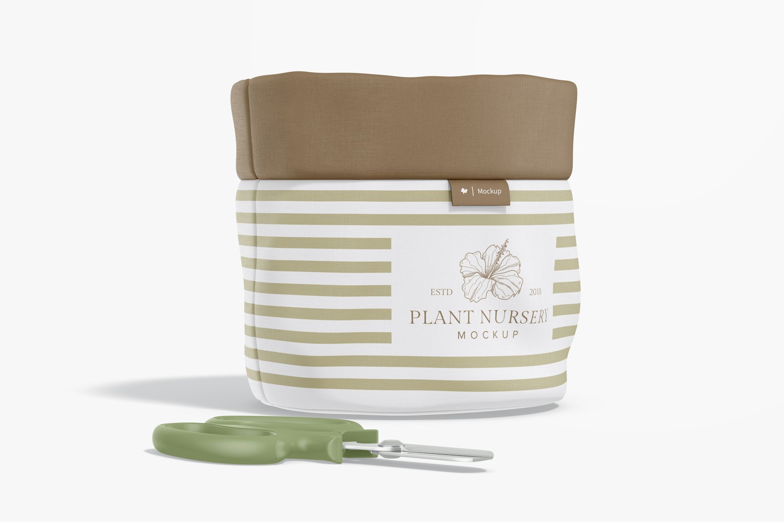 Fabric Plant Pot Cover Mockup, Left View