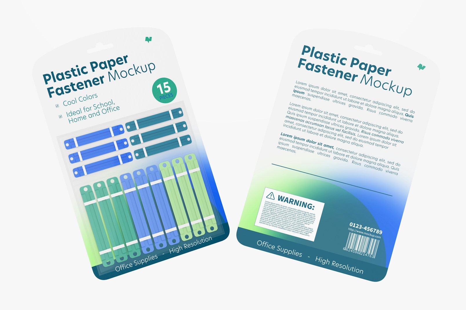 Plastic Paper Fastener Blister Mockup, Front and Back