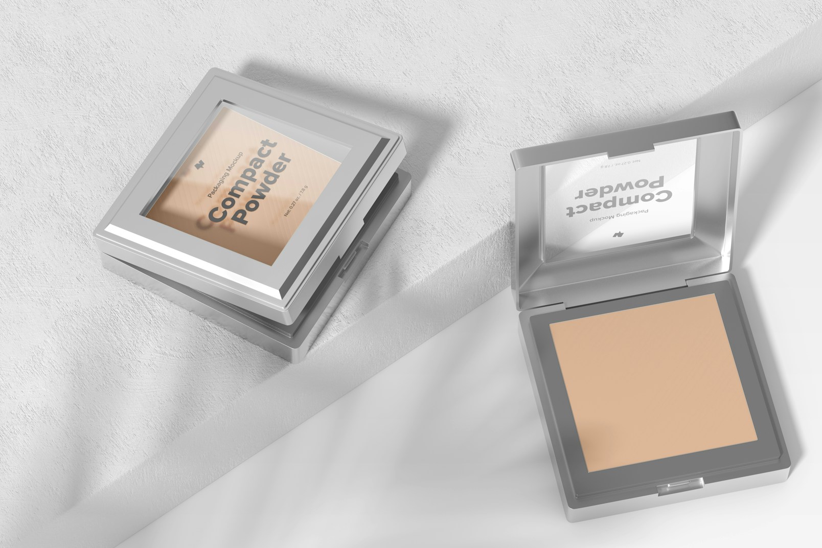 Compact Powder Packaging Mockup, Perspective View
